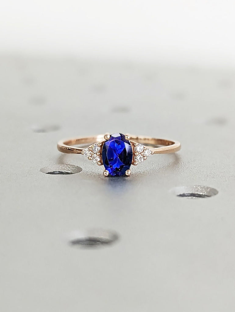 Oval Lab Sapphire Women Engagement Ring | 14K Rose Gold Wedding Anniversary Ring | Royal Blue Sapphire September Birthstone Promise Ring