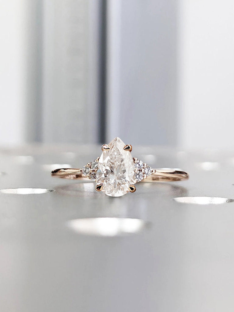 Vintage Pear cut Moissanite Unique Proposal Ring | Rose Gold Engagement Ring | Diamond Cluster Ring | Simple Promise Ring | Commitment Ring