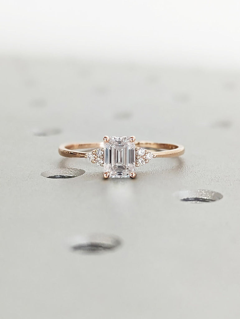 Lab Grown Diamond Wedding Anniversary Ring for Her Wife | Solid Rose Gold Diamond Cluster Art Deco Proposal Ring