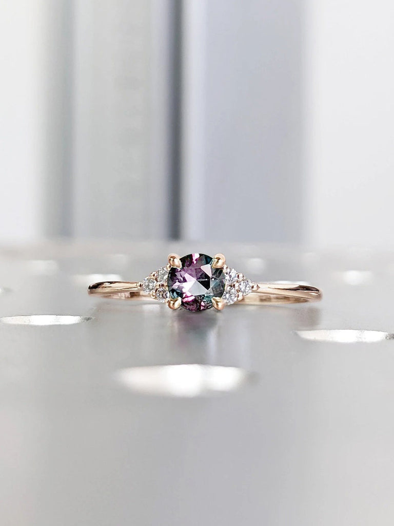 Vintage Alexandrite Round cut Ring | 14k Rose Gold Diamond Cluster Engagement Ring | Promise Ring | June Birthstone | Birthday Gift for Her