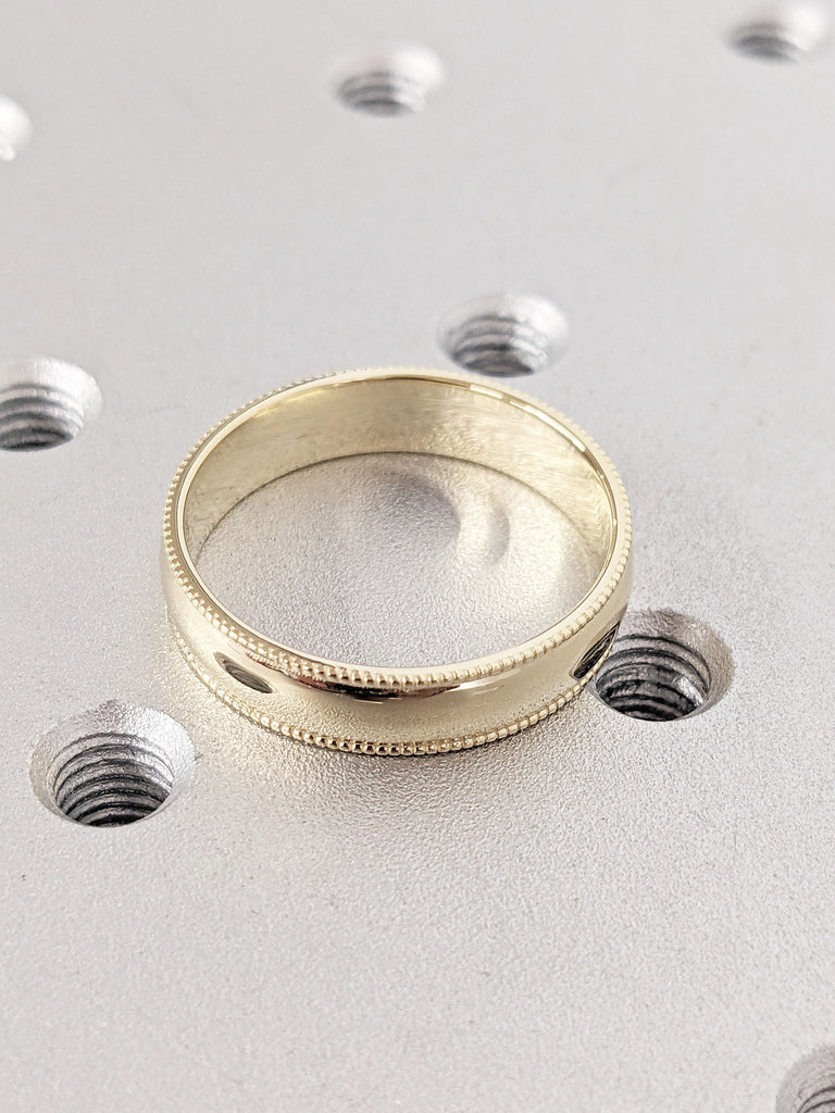 Milgrain Wedding Band | 14k 18k Solid Gold Band | His and Hers Anniversary Ring | Flat Comfort Fit Rings