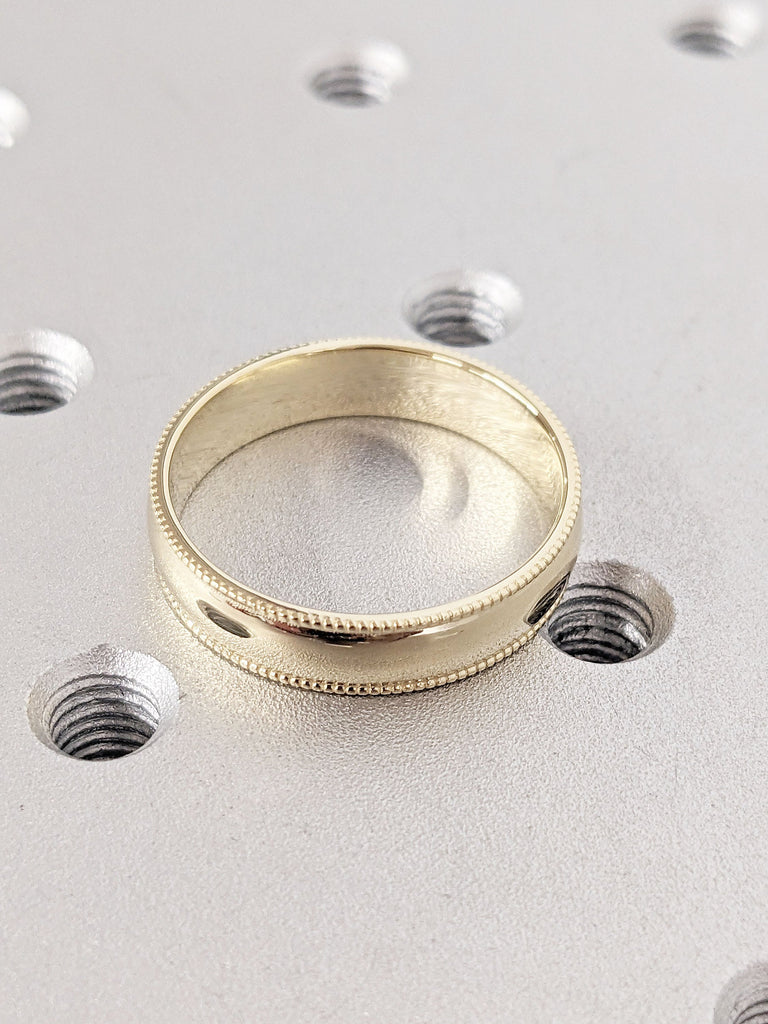 14k Solid Yellow Gold Domed Wedding Band | 5mm Gold Ring | Classic Dome Comfort Fit Wedding Band | Minimalist Wide Wedding Ring for Him