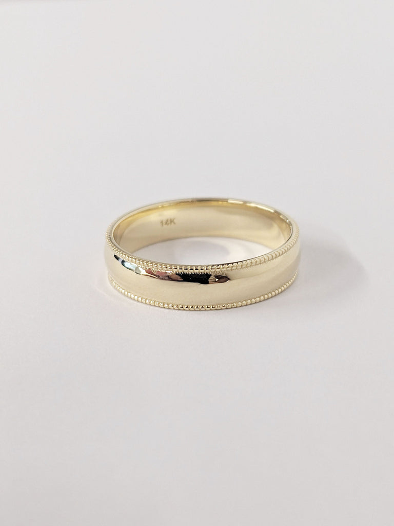14k Solid Yellow Gold Domed Wedding Band | 5mm Gold Ring | Classic Dome Comfort Fit Wedding Band | Minimalist Wide Wedding Ring for Him