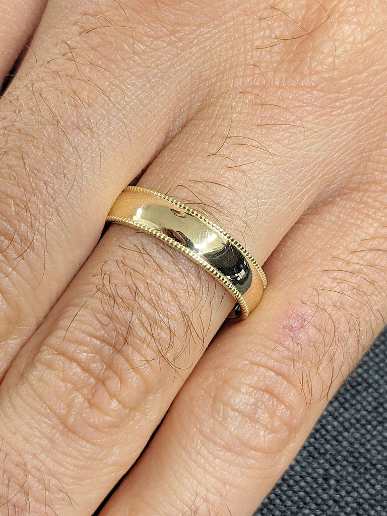 14k Solid Yellow Gold Domed Wedding Band | 5mm Gold Ring | Classic Dome Comfort Fit Wedding Band | Minimalist Wide Wedding Ring for Him