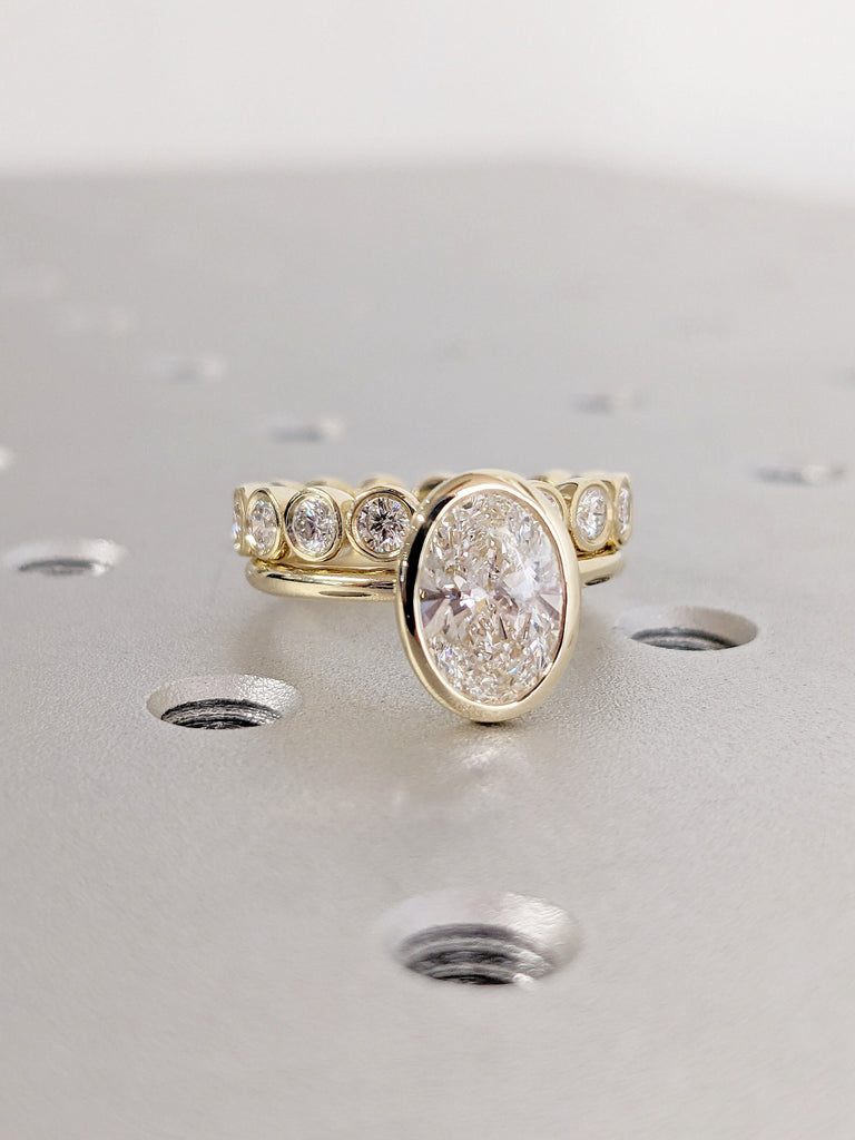 1.5, 2 Carat Oval Bezel Solitaire Ring | Brilliant Cut Lab Diamond Engagement Ring | Dainty Promise Ring Solitaire Bezel Ring Vintage Bridal