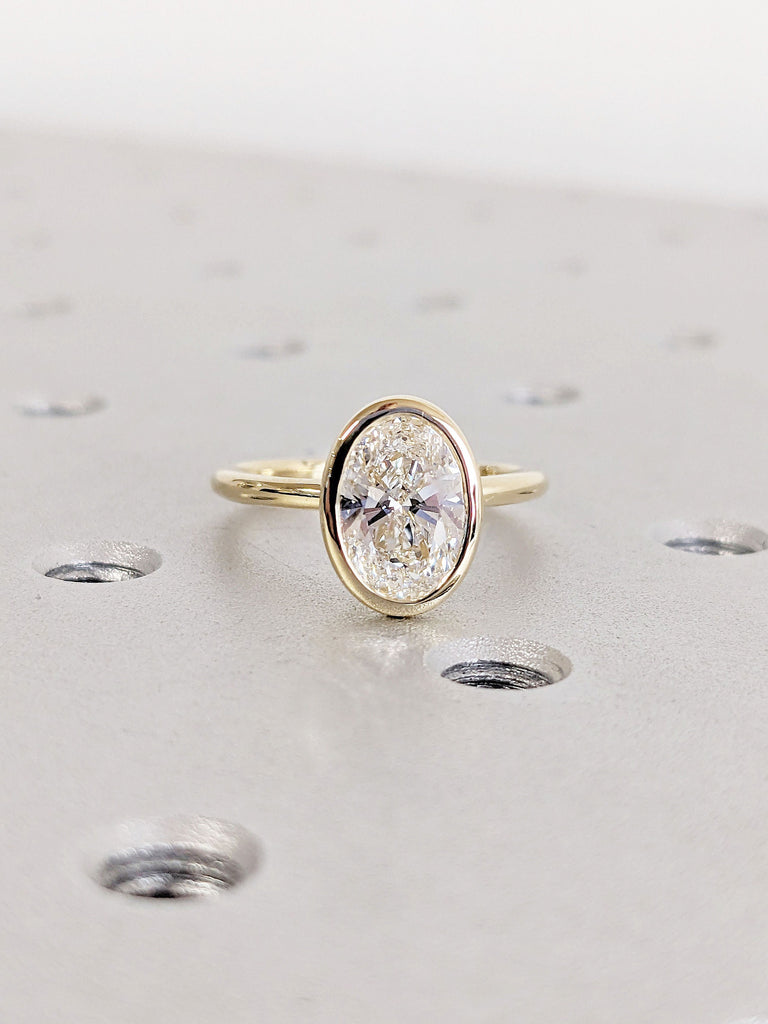 1.5 Carat Oval Bezel Solitaire Ring | Brilliant Cut Lab Diamond Engagement Ring | Dainty Proposal Ring Solitaire Bezel Ring Vintage Bridal