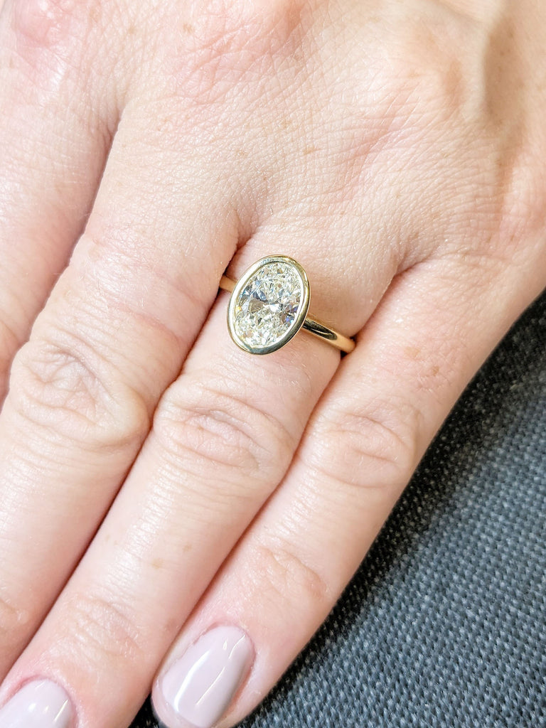 1.5 Carat Oval Bezel Solitaire Ring | Brilliant Cut Lab Diamond Engagement Ring | Dainty Proposal Ring Solitaire Bezel Ring Vintage Bridal