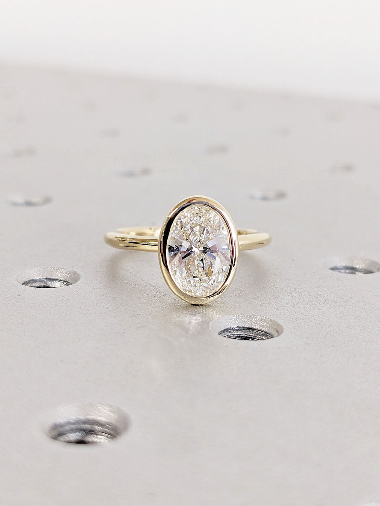 Oval cut Bezel Solitaire Wedding Ring | Brilliant Cut Lab Diamond Engagement Ring | Dainty Proposal Ring Solitaire Bezel Ring Vintage Bridal