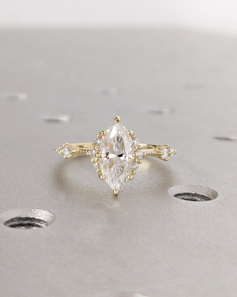 Vintage Style Inspired Engagement Ring | 1.0 - 2.0 CT Marquise Cut Moissanite Ring | Muse-Knife Edge Band | Wedding Anniversary Gifts