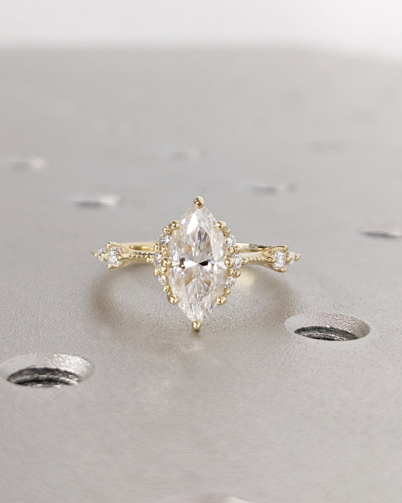 Marquise Cut Moissanite Engagement Ring, Marquise Cut Engagement Ring, Marquise Cluster Ring, Marquise Cut, Multi-Stone Engagement Ring