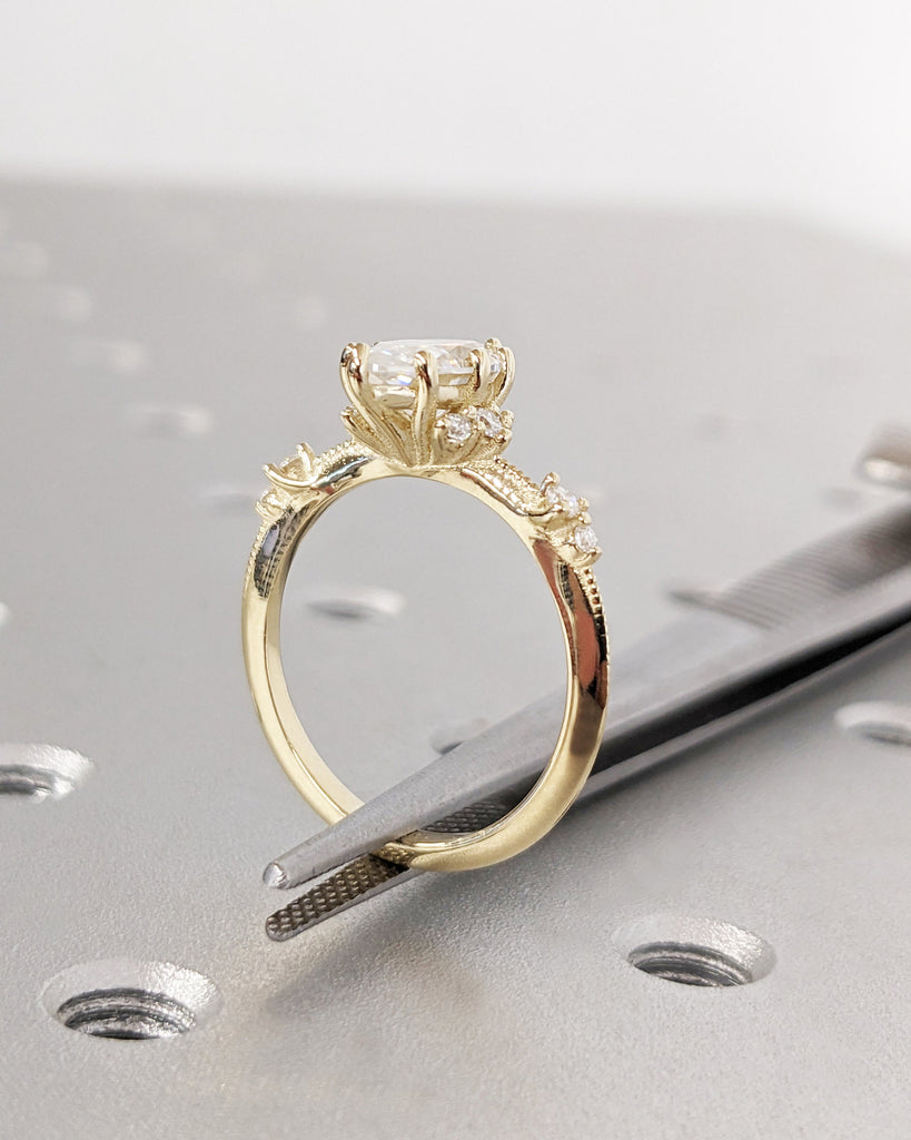 Vintage Style Inspired Engagement Ring, Marquise Cut Lab Grown Diamond Ring, Unique Art Deco Marquise Engagement Ring, 14K Anniversary Ring