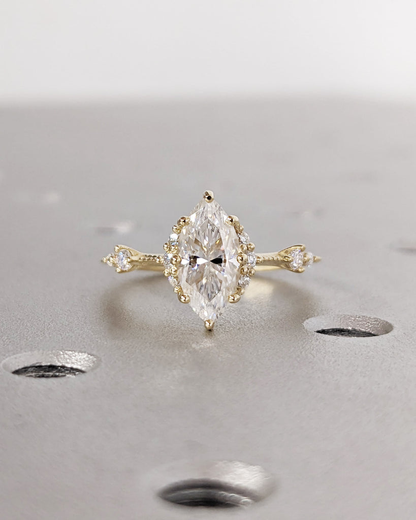 Vintage Marquise Shaped Lab Grown Diamond Ring / Marquise Cut Engagement Ring / 14K Gold Solitaire Marquise Ring / Dainty Cute Promise Ring