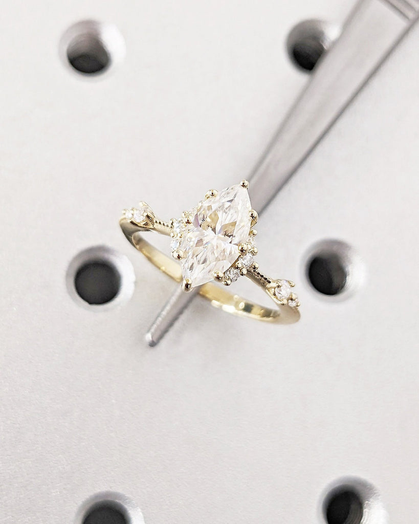 Vintage Style Inspired Engagement Ring | 1.0 - 2.0 CT Marquise Cut Moissanite Ring | Muse-Knife Edge Band | Wedding Anniversary Gifts