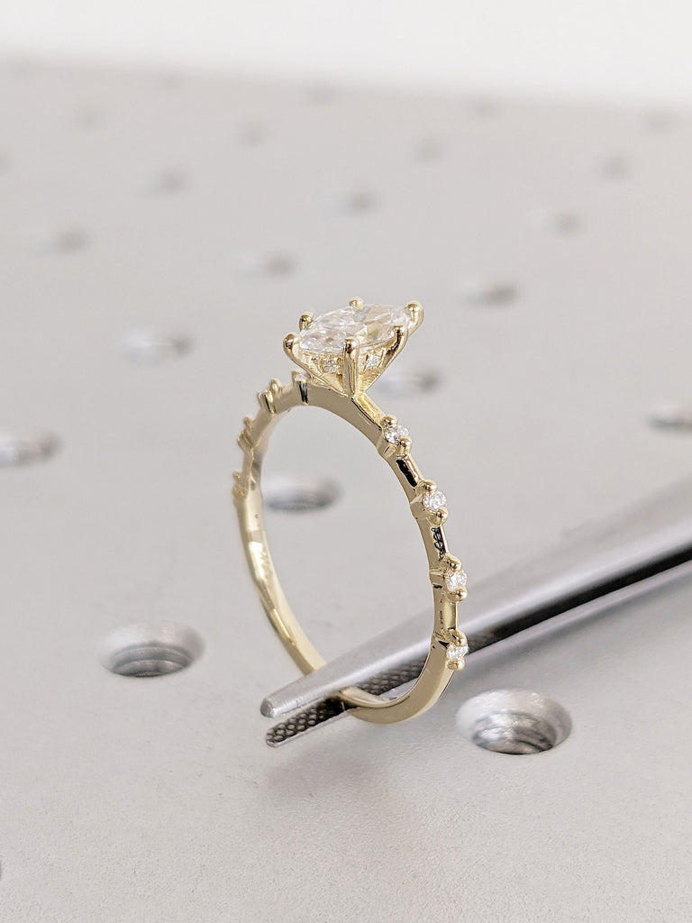 Marquise Engagement Ring | Marquise Moissanite Solitaire Engagement Ring | Wedding Ring Anniversary Ring | 14K Solid Real Yellow Gold