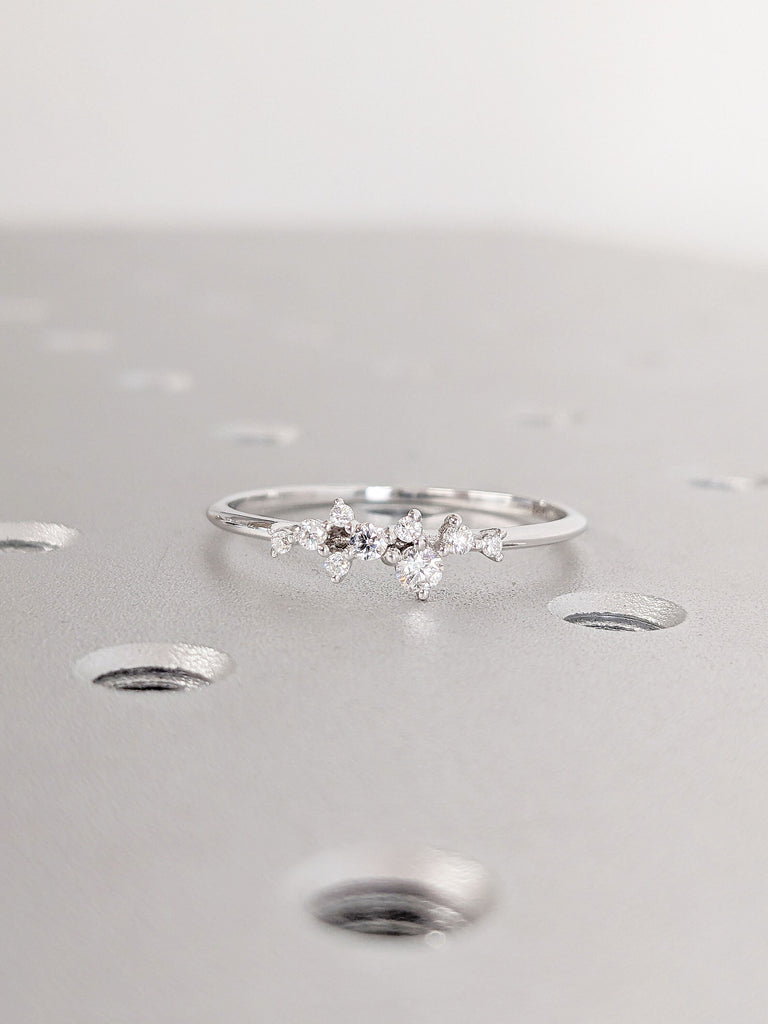 Moissanite Cluster Ring | Solid Gold Cluster Ring | Diamond Ring | Unique Ring | Engagement Ring | Platinum Wedding Band | Summer Jewelry