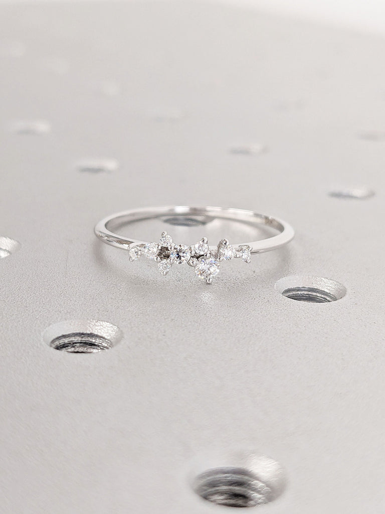 Diamonds Cluster Ring | 14K White Gold Cluster Ring | Diamond Ring | Unique Ring | Engagement Ring | Diamond Wedding Band | Summer Jewelry