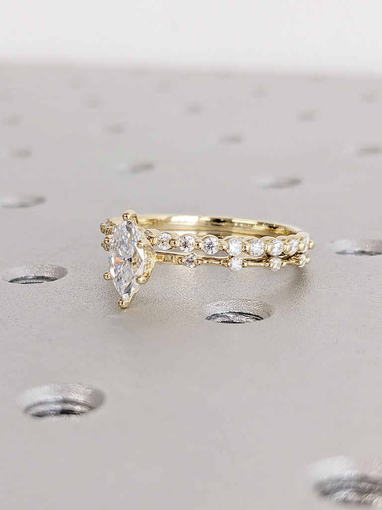 1, 1.5, 2CT Marquise Moissanite Hidden Halo Engagement Ring | Moissanite Half Eternity Ring | Anniversary Ring | 14K Solid Real Yellow Gold