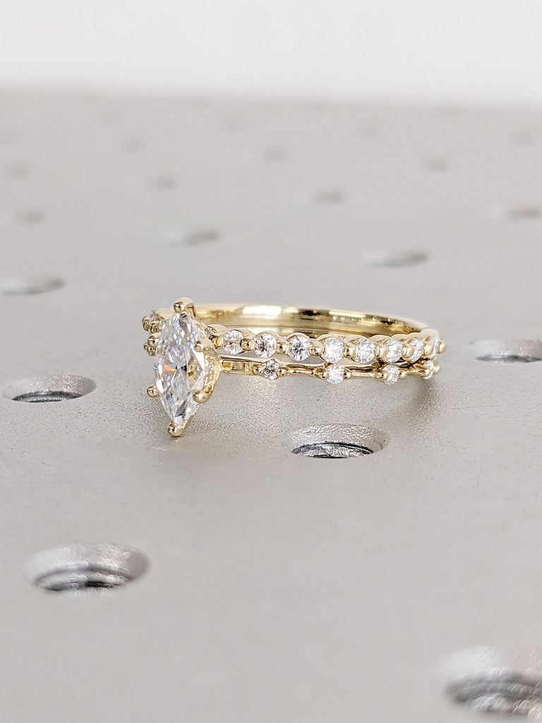 Marquise Moissanite Hidden Halo Engagement Ring | Stacking Diamond Eternity Ring | Moissanite Proposal Ring | Solid Gold Bridal Jewelry