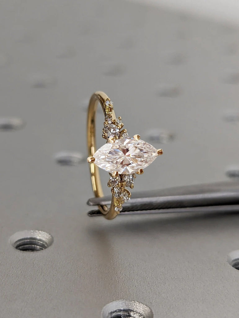 Marquise Cut Moissanite Ring | Vintage Moissanite Engagement Ring | Solid Gold Unique Snowdrift 6 Prong Engagement Ring Diamond Wedding Ring