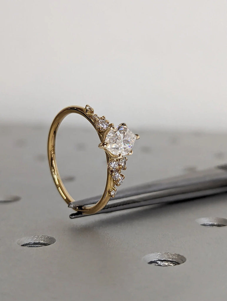 1CT Marquise Moissanite 18K Yellow Gold Engagement Ring | Unique Snowdrift 6 Prong Diamond Cluster Promise Ring | Wedding Ring for Her