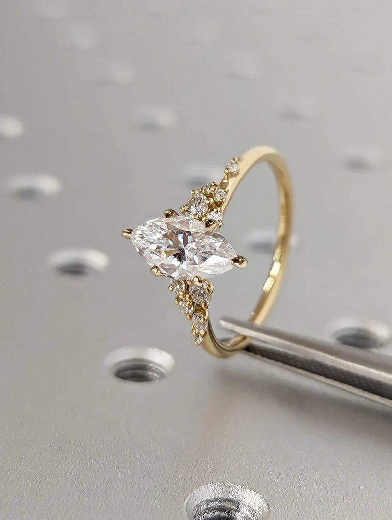 Marquise Cut Moissanite Ring | Vintage Moissanite Engagement Ring | Solid Gold Unique Snowdrift 6 Prong Engagement Ring Diamond Wedding Ring