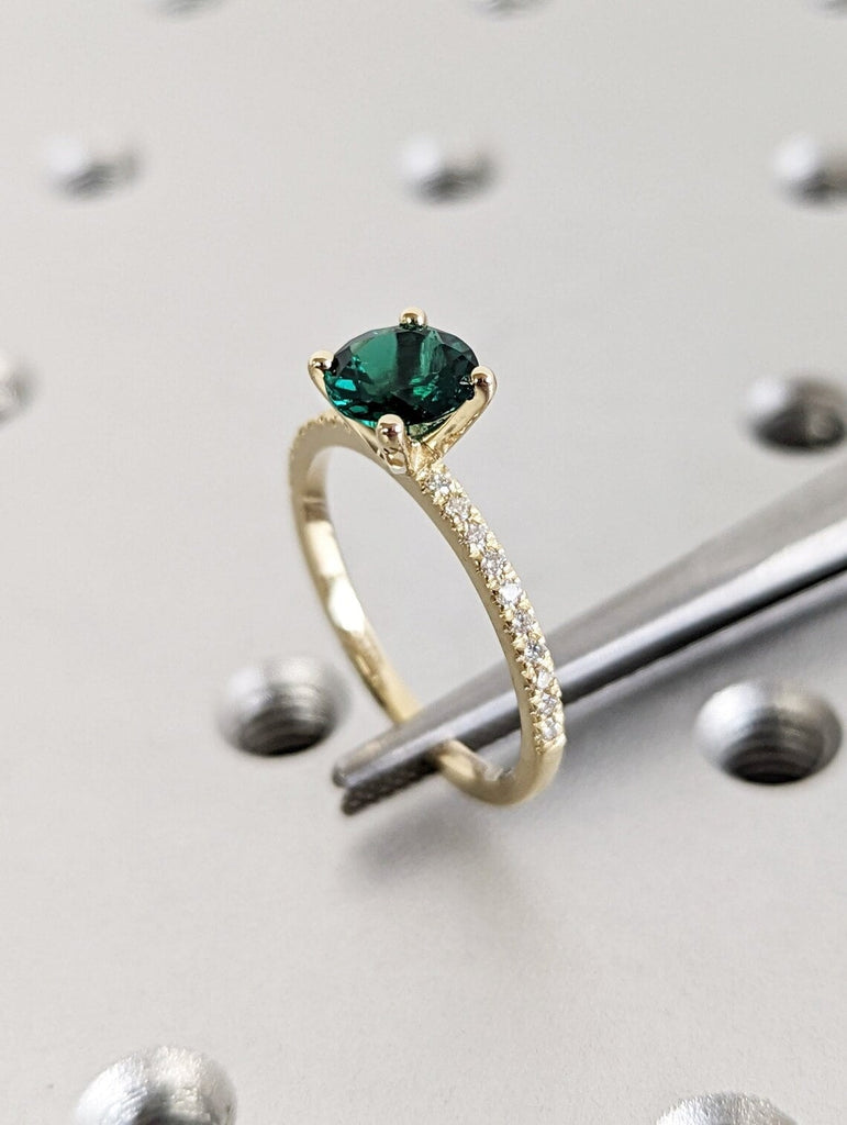 1CT Lab Grown Emerald Engagement Ring | Unique Proposal Ring for Her | 14K Yellow Gold Diamond Half Eternity Ring | May Birthstone