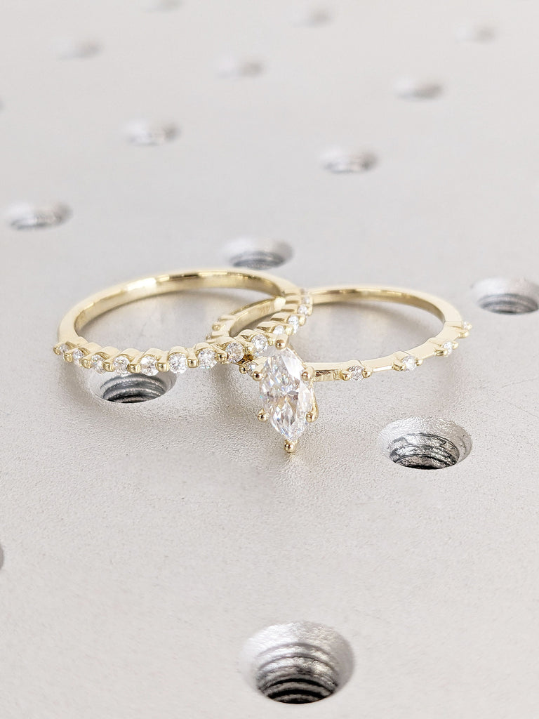 Marquise Lab Diamond Unique Proposal Ring for Her | Moissanite Hidden Halo Ring | Stacking Half Eternity Ring | Delicate Promise Ring