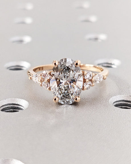 Lab Diamond Oval Engagement Ring, Oval Lab Diamond and Multi-Stone