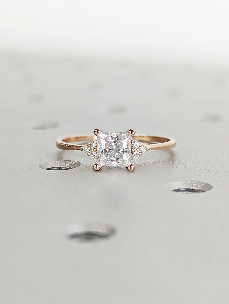 1, 1.5, 2CT VVS Lab Created Diamond Solitaire Simple Promise Ring | 14K Rose Gold Dainty Woman Wedding Ring | Art Deco Diamond Proposal Ring