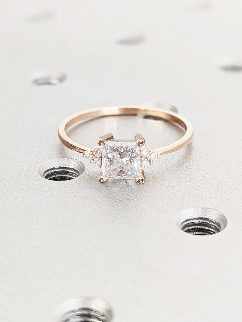 1, 1.5, 2CT VVS Lab Created Diamond Solitaire Simple Promise Ring | 14K Rose Gold Dainty Woman Wedding Ring | Art Deco Diamond Proposal Ring