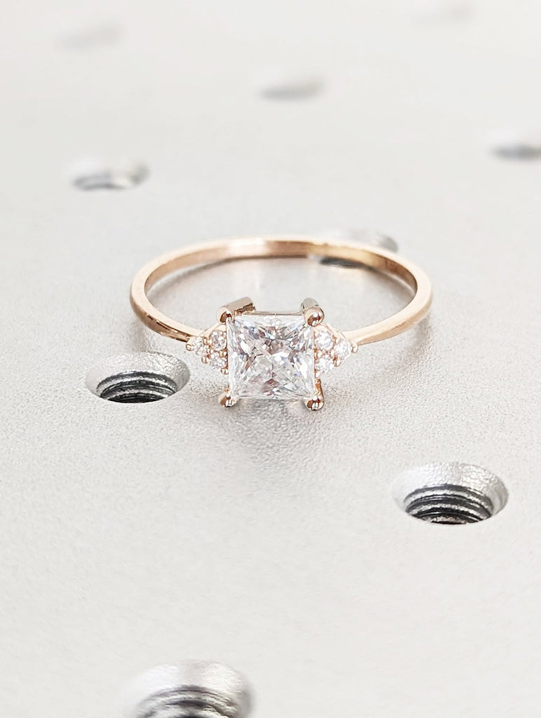 1, 1.5, 2CT Princes cut Moissanite Solitaire Simple Promise Ring | 14K Rose Gold Dainty Woman Wedding Ring | Art Deco Diamond Proposal Ring