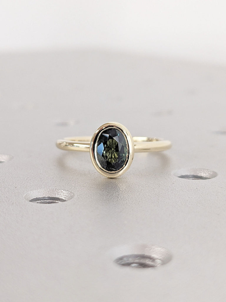 One of a Kind Montana Sapphire Ring | Blue Green Sapphire Diamond Cluster Ring | Vintage Inspired Teal Sapphire Engagement Ring in 14K Gold