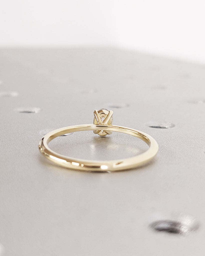 Oval Moissanite Solitaire Engagement Ring, Tapered Band Thin Ring, Oval Cut 14K Solid Gold Minimalist Wedding Ring, Unique Anniversary Gift