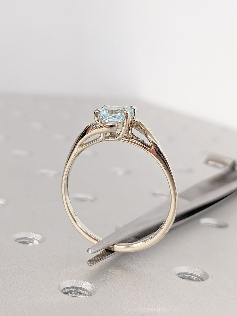 Simple Proposal Ring for Her | Lab Aquamarine Round cut Ring | Solid Gold, Platinum Wedding Jewelry | Split Shank Ring | March Birthstone