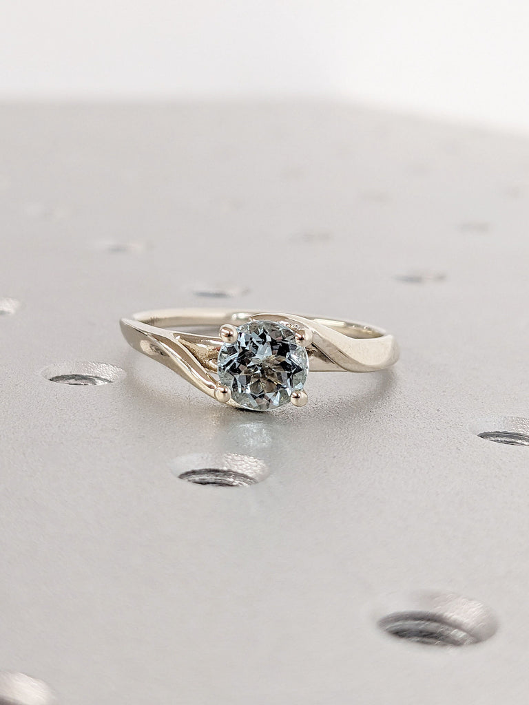 Simple Proposal Ring for Her | Lab Aquamarine Round cut Ring | Solid Gold, Platinum Wedding Jewelry | Split Shank Ring | March Birthstone