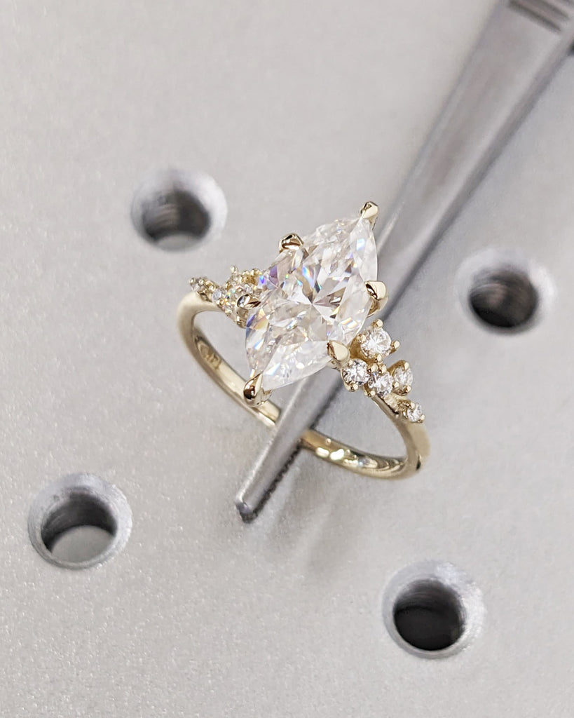 Marquise Cut Moissanite Ring Vintage Moissanite Engagement Ring Solid Gold Unique Snowdrift 6 Prongs Engagement Ring Diamond Wedding Ring