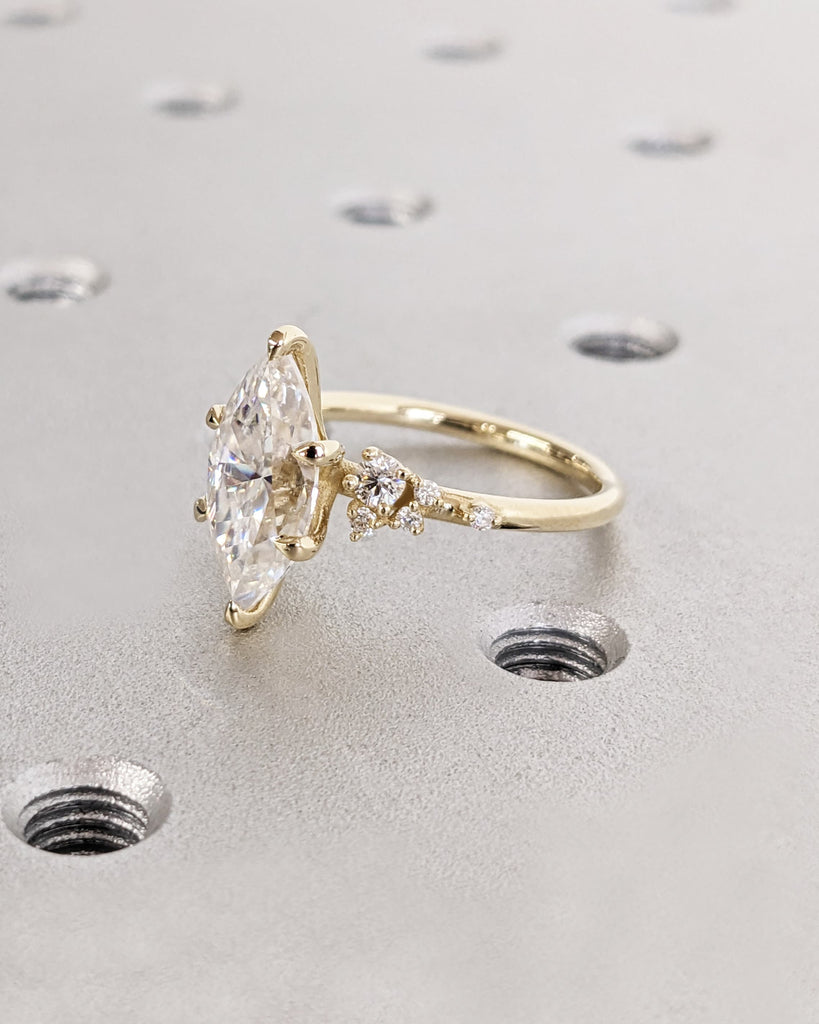 Marquise Cut Moissanite Ring Vintage Moissanite Engagement Ring Solid Gold Unique Snowdrift 6 Prongs Engagement Ring Diamond Wedding Ring