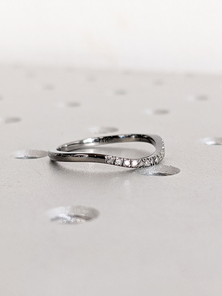 Natural Salt and Pepper Diamond 14K Gold Ring | Ombre Diamond Half Eternity Band | Matching Ring | Stacking Ring | Delicate Anniversary Ring