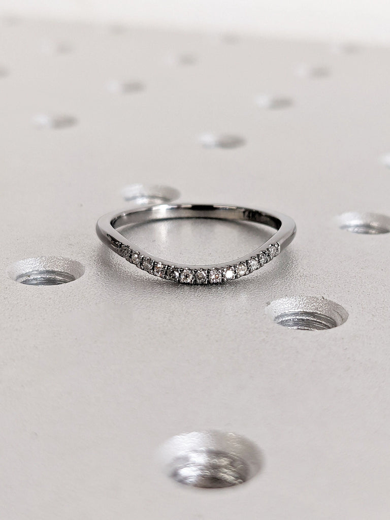 Natural Salt and Pepper Diamond 14K Gold Ring | Ombre Diamond Half Eternity Band | Matching Ring | Stacking Ring | Delicate Anniversary Ring