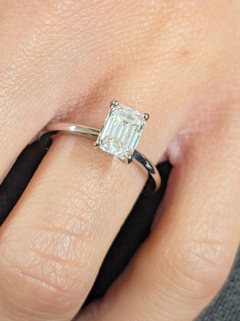 Emerald Cut Solitaire Engagement Ring | Emerald Cut Engagement Ring, Emerald Cut Ring, Solid 14k Gold Minimalist Moissanite Engagement Ring