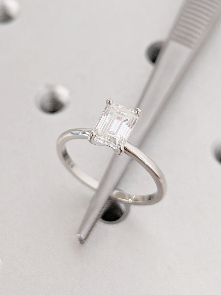 Emerald Cut Solitaire Engagement Ring | Emerald Cut Engagement Ring, Emerald Cut Ring, Solid 14k Gold Minimalist Moissanite Engagement Ring