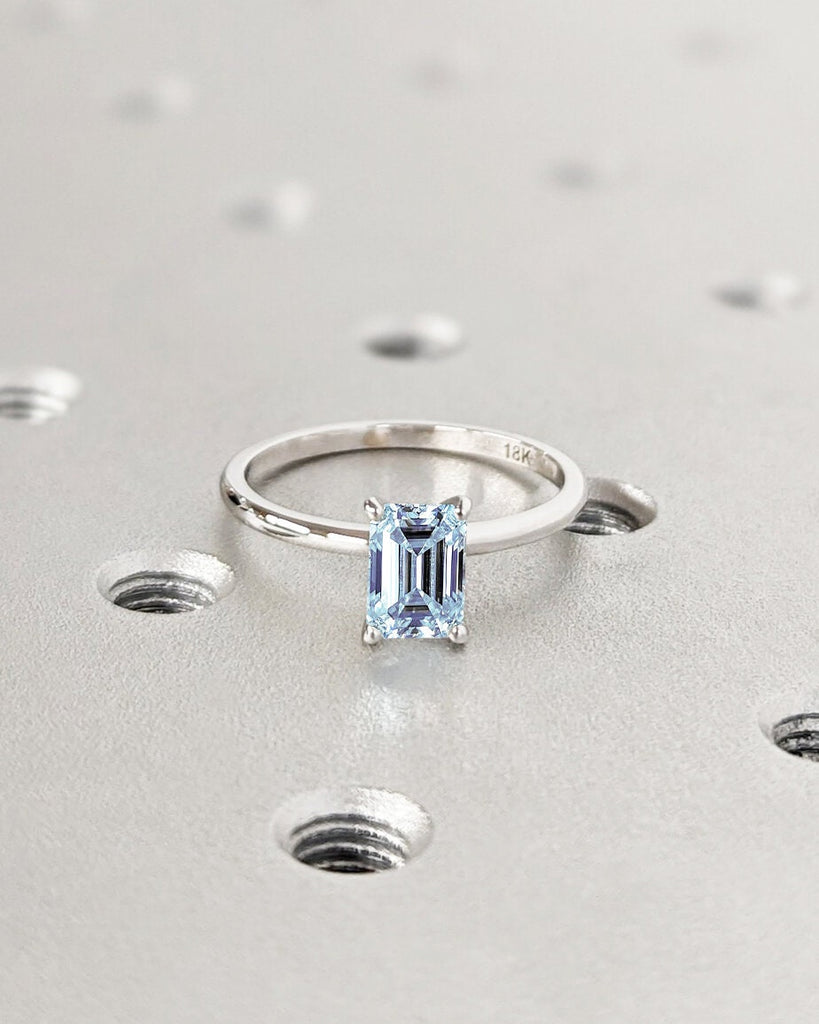 Emerald Cut Lab Aquamarine Engagement Ring / Gold Aquamarine Ring / Lab Grown Blue Aquamarine / Emerald Cut Solitaire Ring / Minimalist Ring