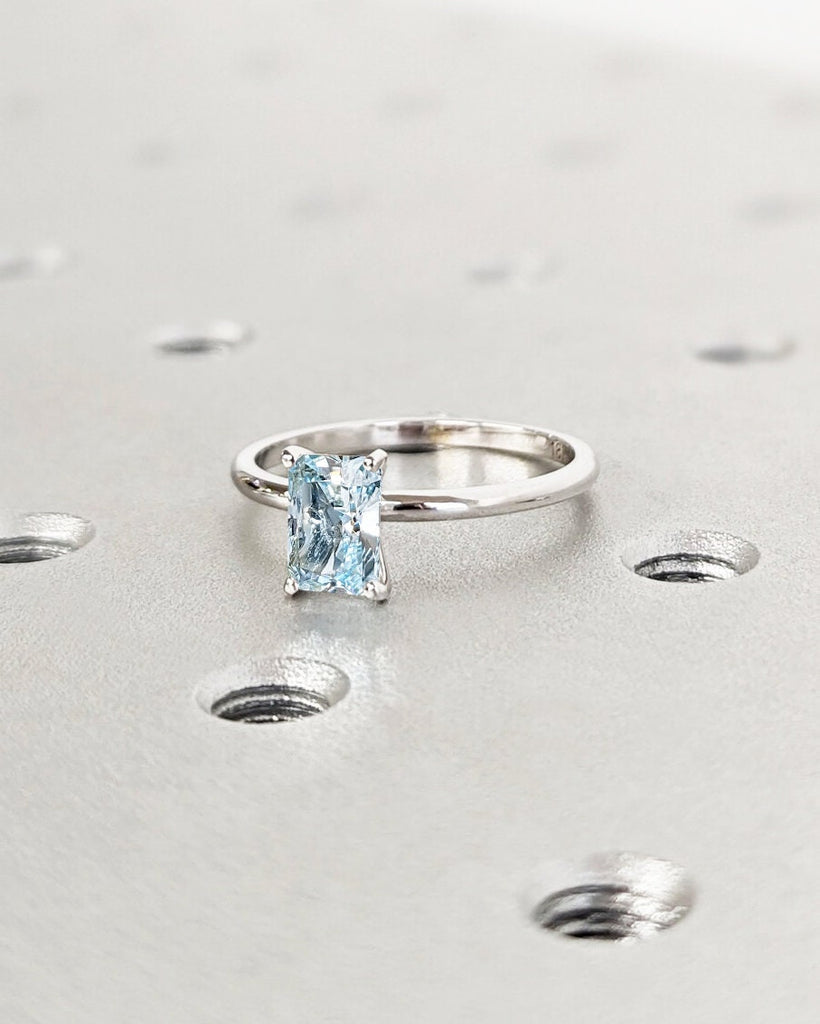 Radiant Cut Lab Aquamarine Engagement Ring / Gold Aquamarine Ring / Lab Grown Blue Aquamarine / Radiant Cut Solitaire Ring / Minimalist Ring