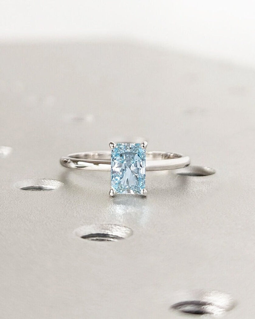 Radiant Cut Lab Aquamarine Engagement Ring / Gold Aquamarine Ring / Lab Grown Blue Aquamarine / Radiant Cut Solitaire Ring / Minimalist Ring