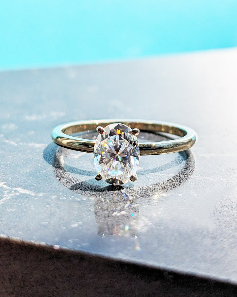 Oval Cut Moissanite Engagement Ring, 4 Prong Solitaire Oval Engagement Ring, Oval Cut Ring, Solid Gold Ring, Oval Moissanite Minimalist Ring