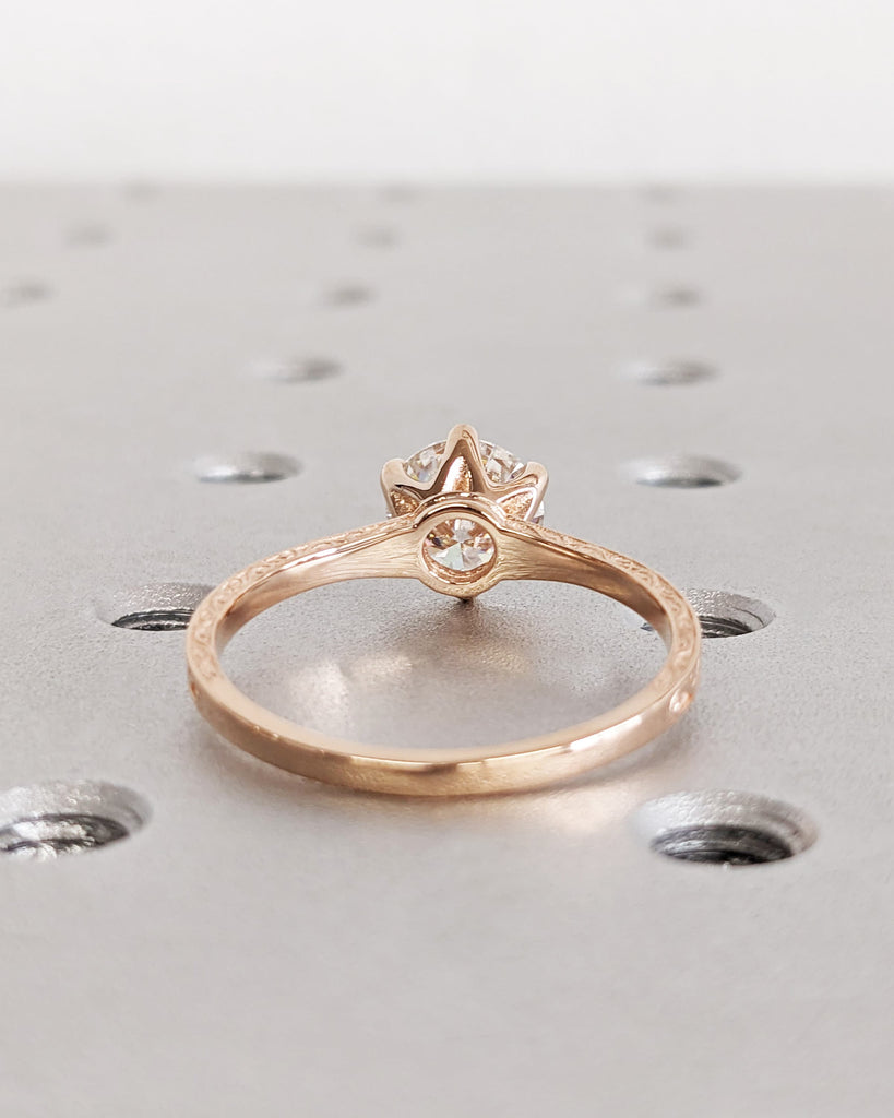 Colorless Moissanite 14k Rose /White /Yellow Gold Engagement Ring Art Deco 1920's Inspired Thin Petite Band 18k Unique Promise Ring for Her