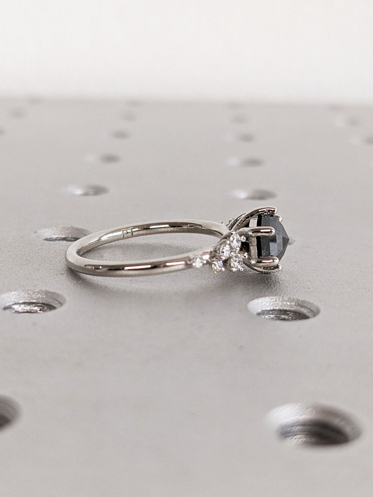 1CT Salt and Pepper Grey Diamond Platinum Engagement Ring | Unique Snowdrift 6 Prong Diamond Cluster Promise Ring | Wedding Ring for Her