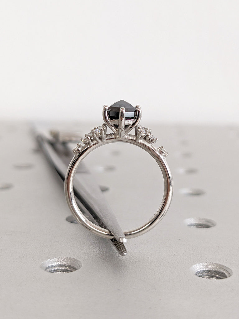 1CT Salt and Pepper Grey Diamond Platinum Engagement Ring | Unique Snowdrift 6 Prong Diamond Cluster Promise Ring | Wedding Ring for Her