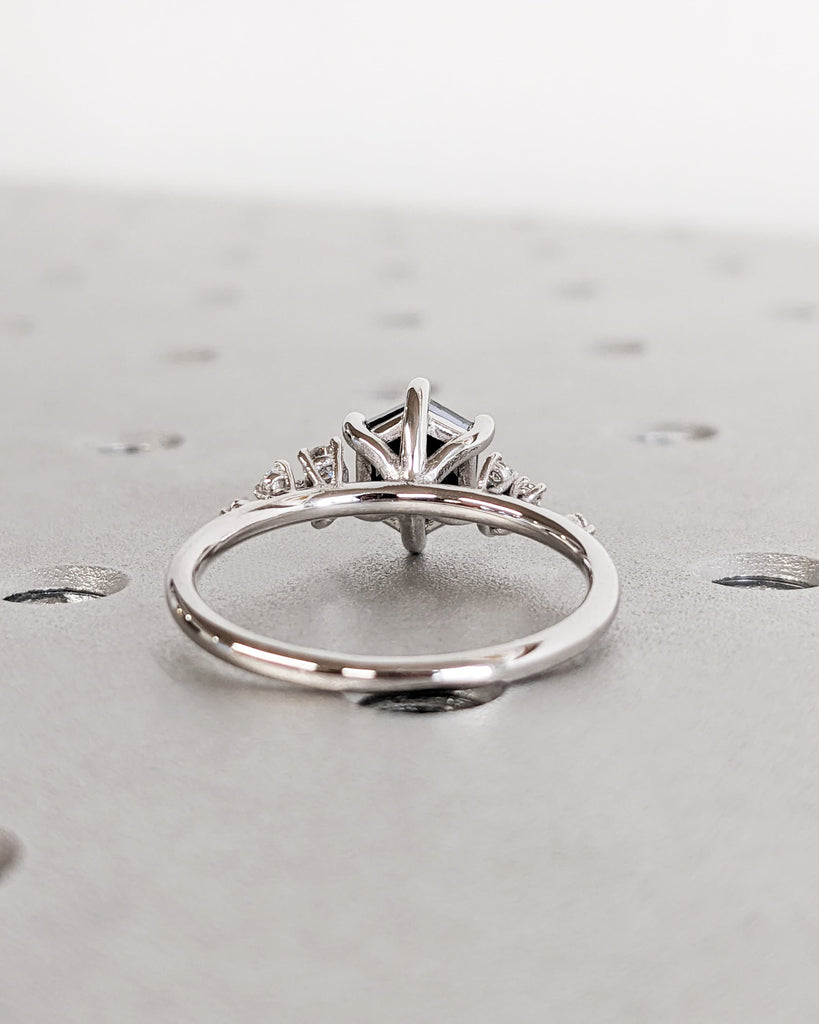 Hexagon Salt and Pepper Grey Diamond White Gold Engagement Ring | Unique Snowdrift 6 Prong Diamond Cluster Promise Ring Wedding Ring For Her