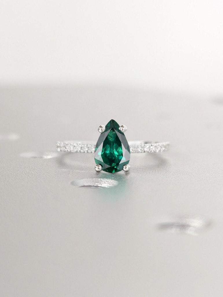 1CT Lab Emerald Solitaire Engagement Ring | Unique Proposal Ring | 14K White Gold Moissanite Eternity Wedding Anniversary Ring Gift for Her